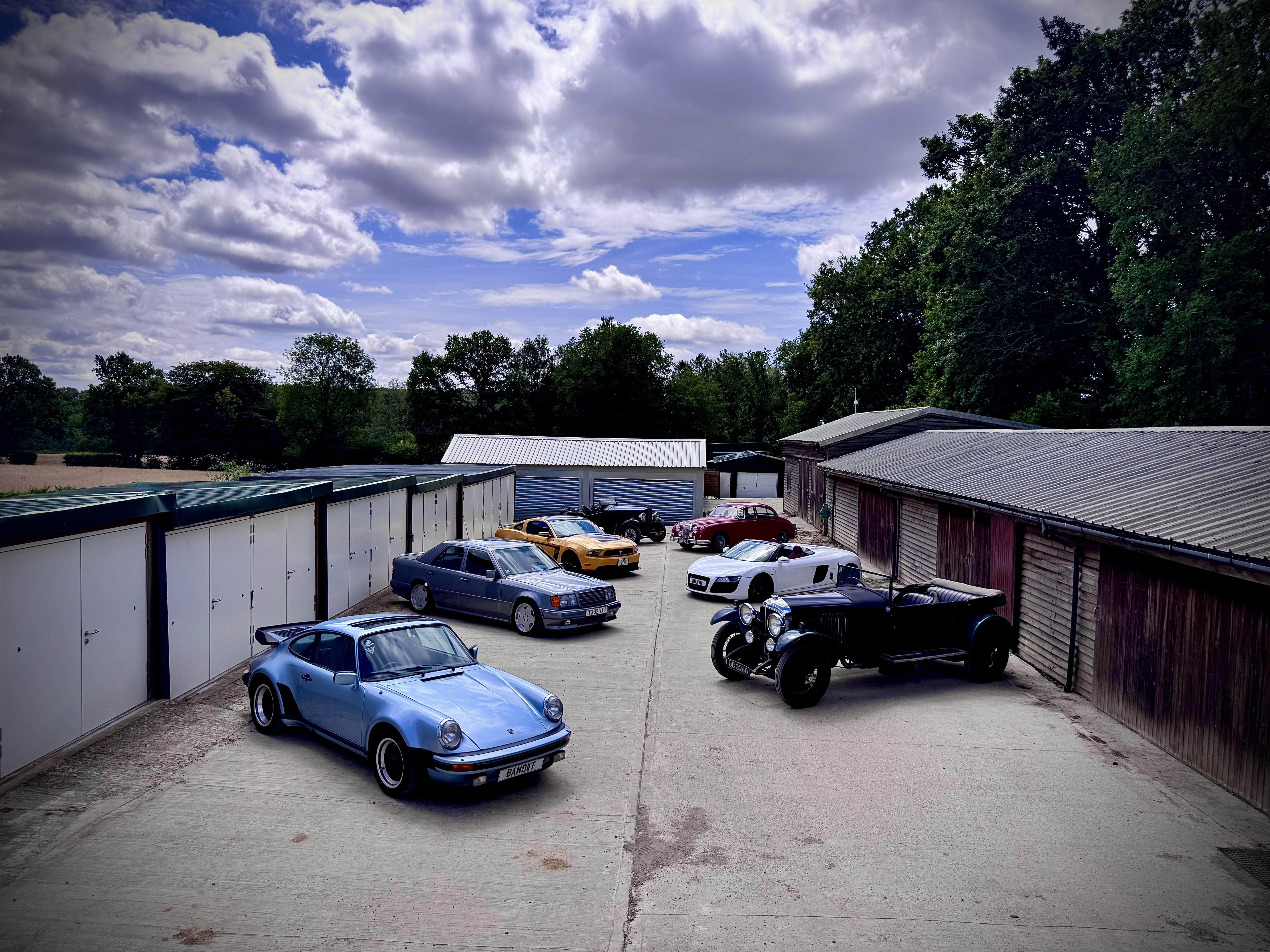 Cars parked in a private garage storage facility